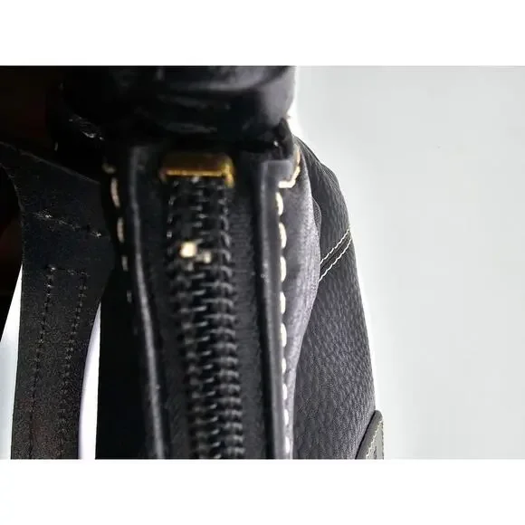 Y2K Dooney & Bourke Black Pebbled Leather Mini East West Slouch Hobo Duck Charm - Picture 12 of 14